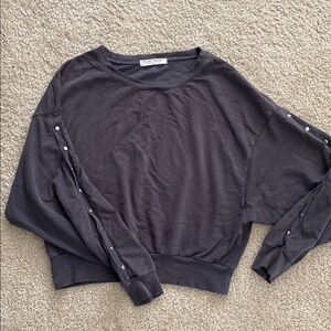 Project Social T Black Button Sleeve Sweatshirt Women’s Cropped Pullover Basic